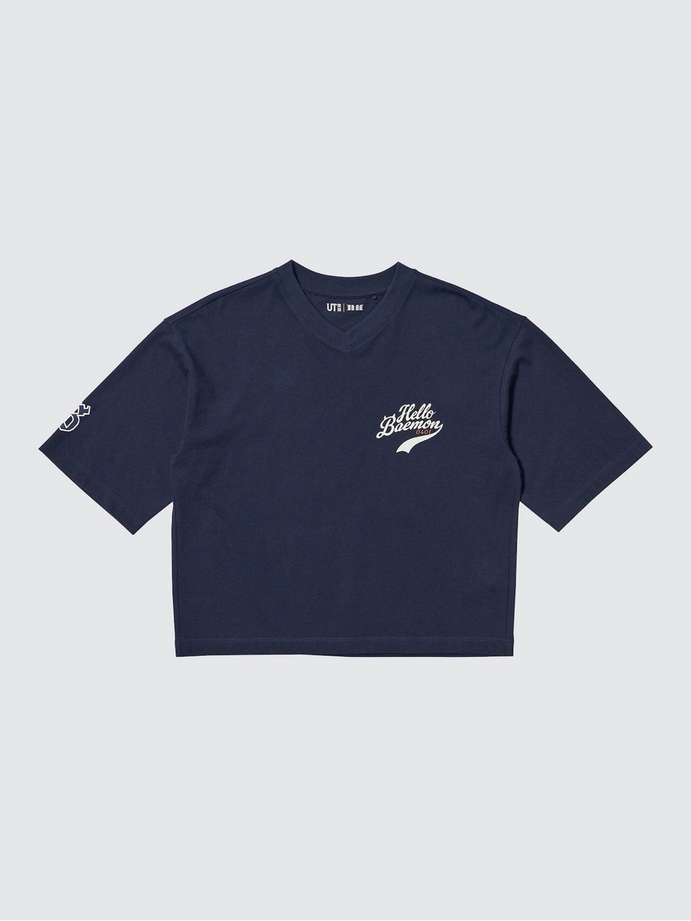 NAVY UNIQLO Babymonster Crop Graphic Oversized V-neck T-Shirt